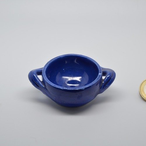 Taraillette de provence, poterie miniature petit plat à anses bleu