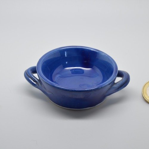 Taraillette de provence, poterie miniature plat à anses bleu
