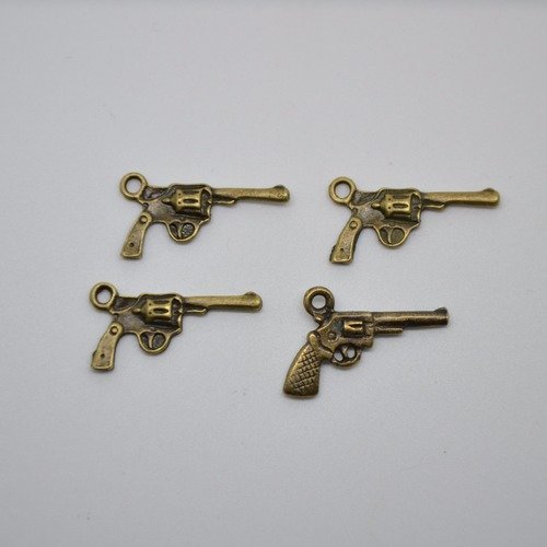 4 breloques revolver/pistolet bronze 