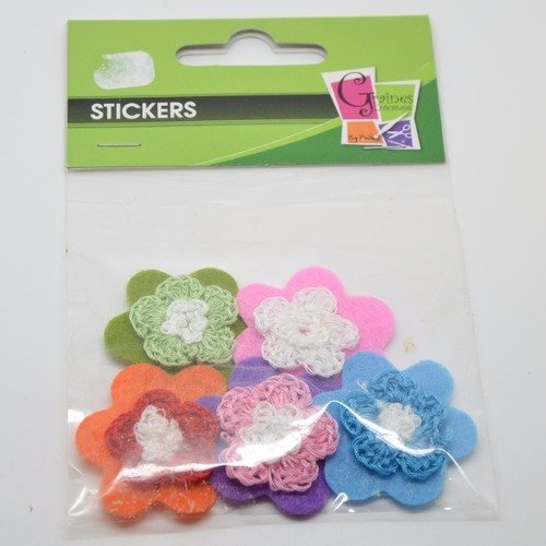 Stickers fleurs en feutrine multicolores