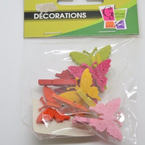 6 mini pinces à linge avec papillon multicolores
