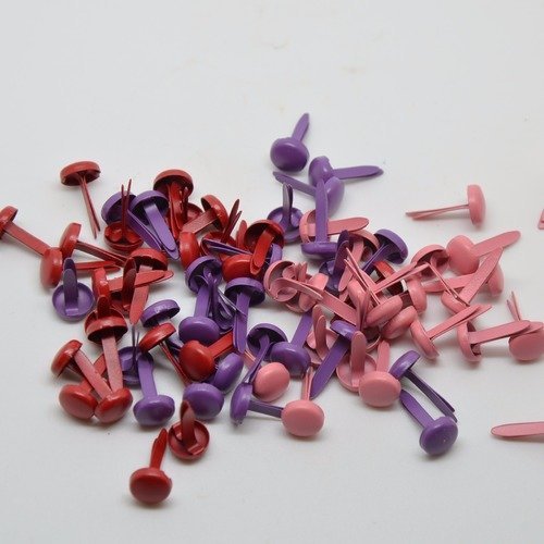 75 brads/attaches parisiennes forme clous violet, rose, rouge