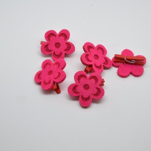 5 mini pinces à linge avec fleur en feutrine rose