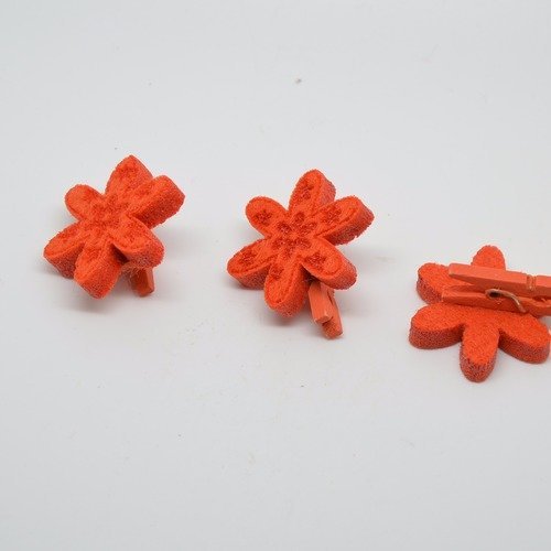3 mini pinces à linge avec fleur en feutrine orange