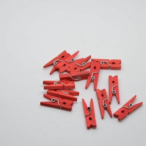 13 mini pinces à linge en bois rouge - 25mm