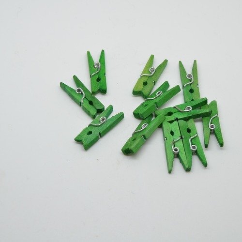 12 mini pinces à linge en bois vert - 25mm