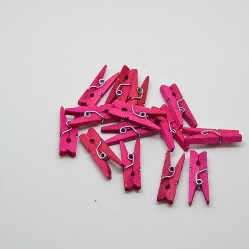 13 mini pinces à linge en bois rose fuchsia - 25mm