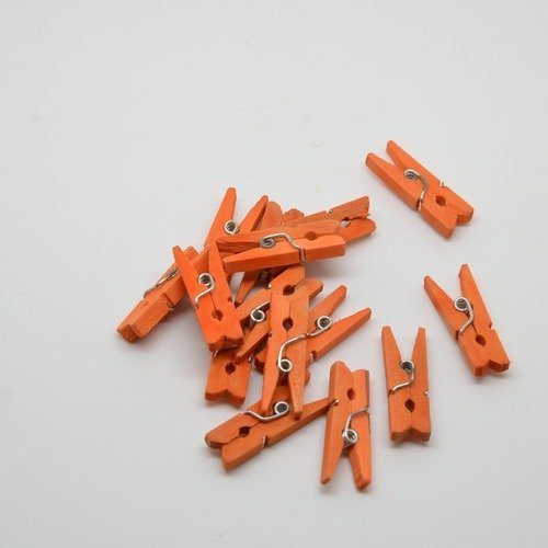 15 mini pinces à linge en bois orange - 25mm