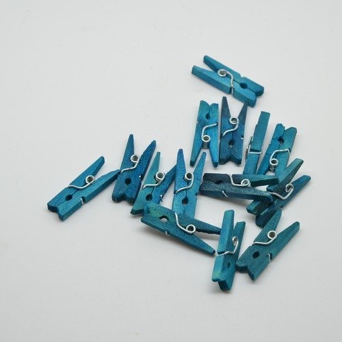13 mini pinces à linge en bois turquoise - 25mm