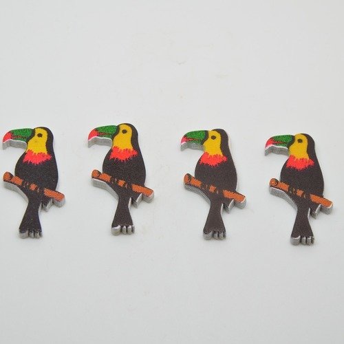 4 stickers oiseaux toucans en bois 2d  - noir/vert/jaune/rouge