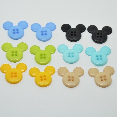12 boutons tête de mickey pour enfants - multicolore - 