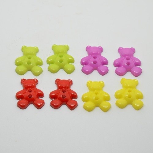 8 boutons nounours/ourson pour enfants - multicolore - 