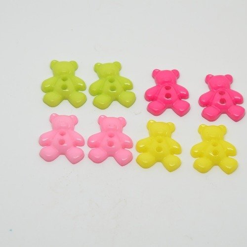 8 boutons nounours/ourson pour enfants - multicolore - 