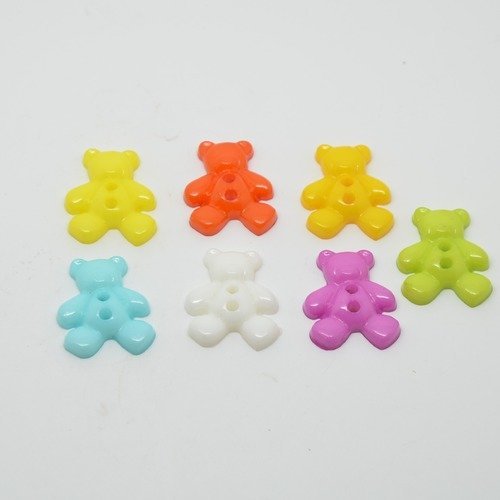 7 boutons nounours/ourson pour enfants - multicolore - 