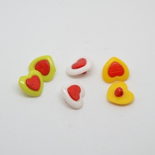 6 boutons coeur pour enfants - multicolore - 