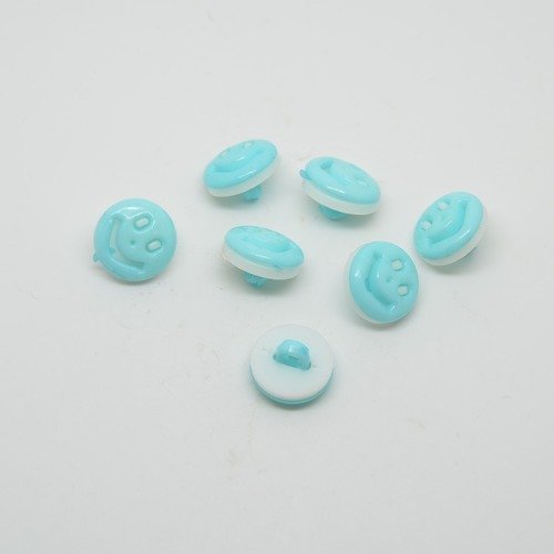 6 boutons smiley pour enfants - bleu turquoise - 
