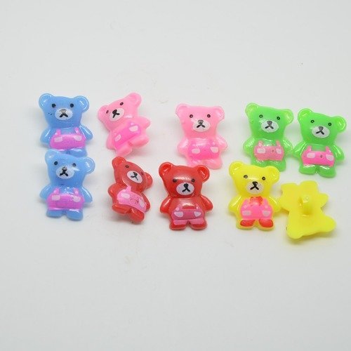 10 boutons ourson pour enfants - multicolore - 