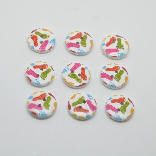 9 boutons motif pieds pour enfants - multicolore