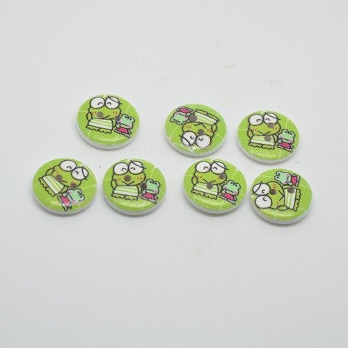 7 boutons motif grenouilles pour enfants - vert/blanc