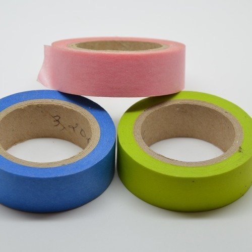 Adhésifs décoratifs, masking tape unis - bleu, vert clair, rose - 15mm