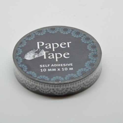 Adhésif décoratif, masking tape motifs dentelle - blanc, noir - 10mm
