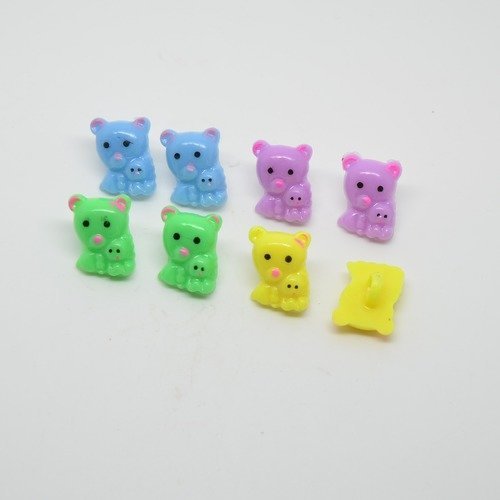 8 boutons ourson avec bébé pour enfants - multicolore - 