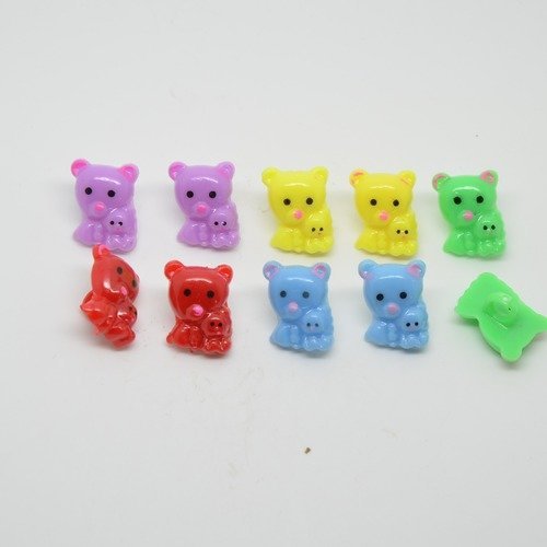 10 boutons ourson avec bébé pour enfants - multicolore - 