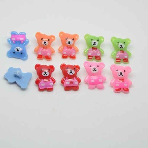 10 boutons ourson pour enfants - multicolore - 