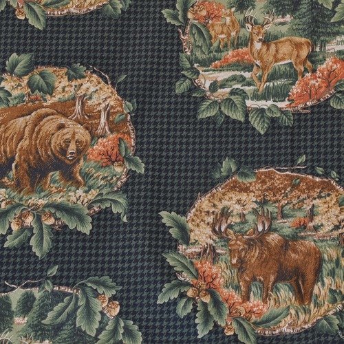 Coupon de tissu 50x100cm pour patchwork - motifs animaux de la forêt - marron, vert