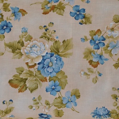 Coupon de tissu 50x55cm pour patchwork - motifs fleurs - beige, bleu