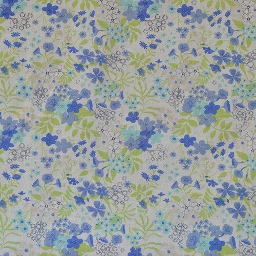 Coupon de tissu 50x50cm pour patchwork - motifs fleurs - bleu, vert