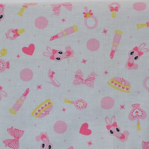 Coupon de tissu 55x20cm pour patchwork - motifs mode filles - rose
