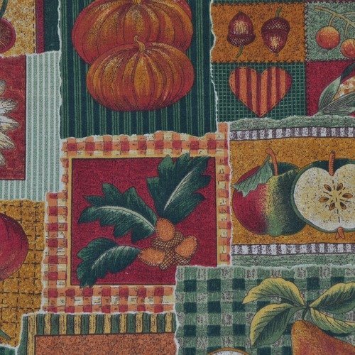 Coupon de tissu 30x30cm pour patchwork - motifs fruits et légumes - rouge, vert
