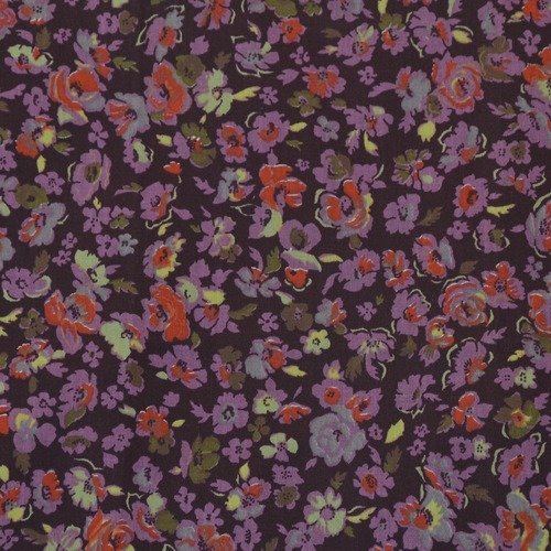 Coupon de tissu 30x30cm pour patchwork - motifs petites fleurs style liberty - prune