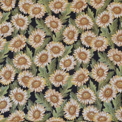 Coupon de tissu 55x70cm pour patchwork - motifs fleurs marguerites - jaune, noir