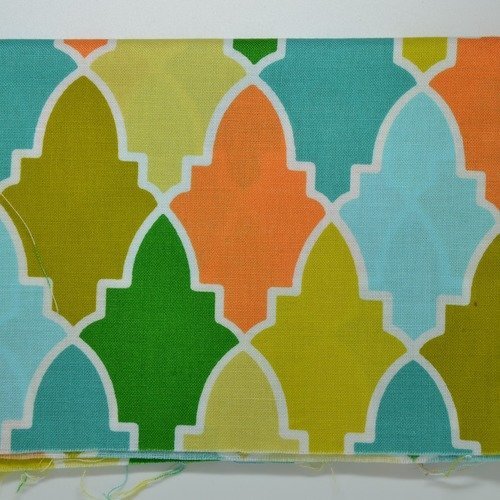 Coupon de tissu 20x55cm pour patchwork - motifs géométriques - bleu/vert