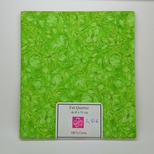 1 coupon de tissu fat quarter 45x55cm pour patchwork - fleurs - vert