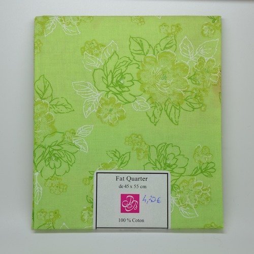 1 coupon de tissu fat quarter 45x55cm pour patchwork - fleurs - vert