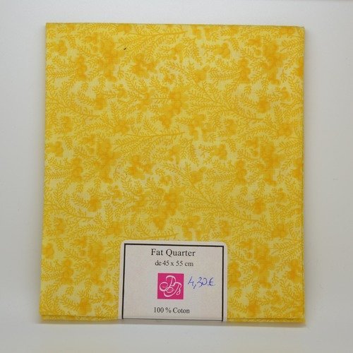 1 coupon de tissu fat quarter 45x55cm pour patchwork - branchages -  jaune