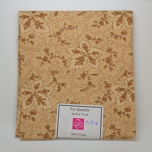 1 coupon de tissu fat quarter 45x55cm pour patchwork - feuillages - marron