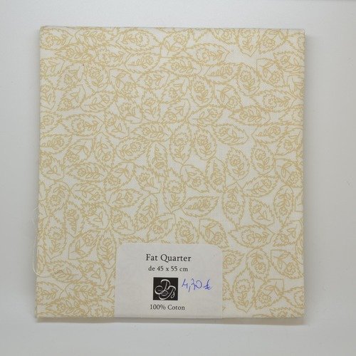 1 coupon de tissu fat quarter 45x55cm pour patchwork - feuillages - beige/écru