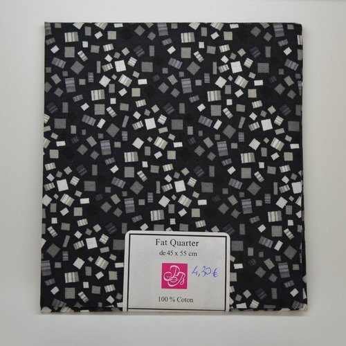 1 coupon de tissu fat quarter 45x55cm pour patchwork - motifs géométriques carrés - noir