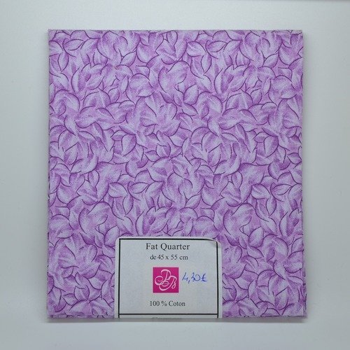 1 coupon de tissu fat quarter 45x55cm pour patchwork - branchages et fleurs - violet/mauve