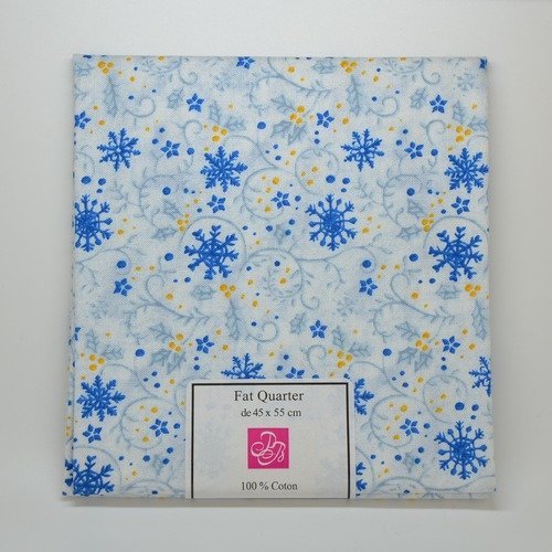 1 coupon de tissu fat quarter 45x55cm pour patchwork - flocons de neige/noël - bleu