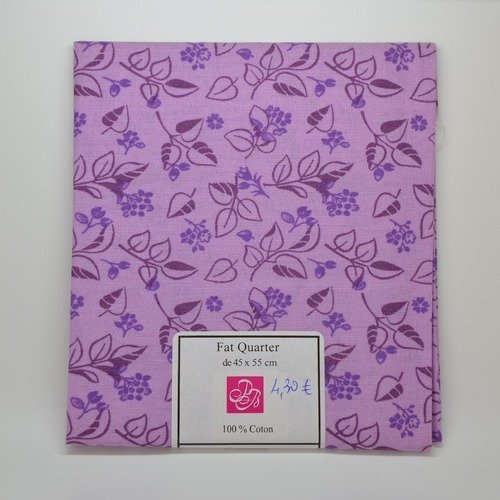 1 coupon de tissu fat quarter 45x55cm pour patchwork - branchages et fleurs - violet