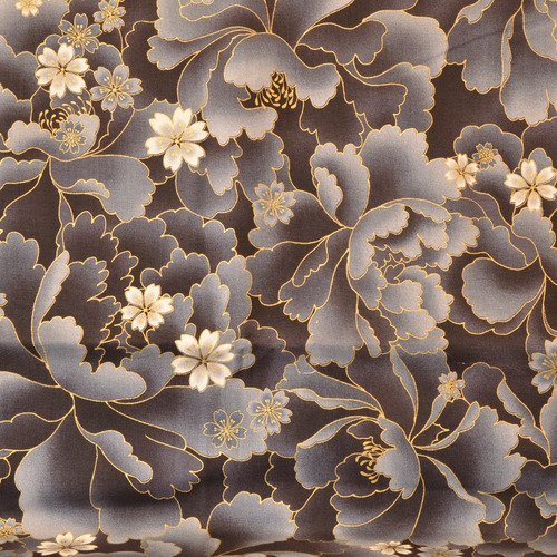 1m de tissu japonais patchwork ou couture - laize 110cm - gris, noir, doré
