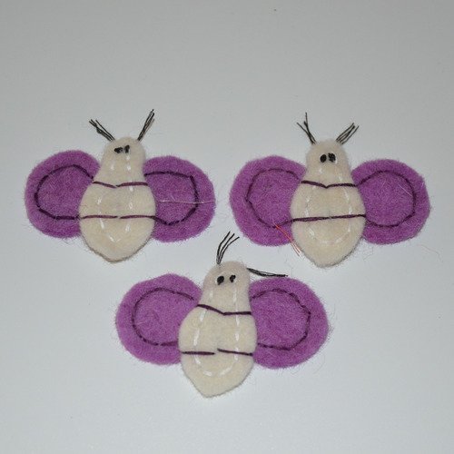 3 papillons en feutrine - violet
