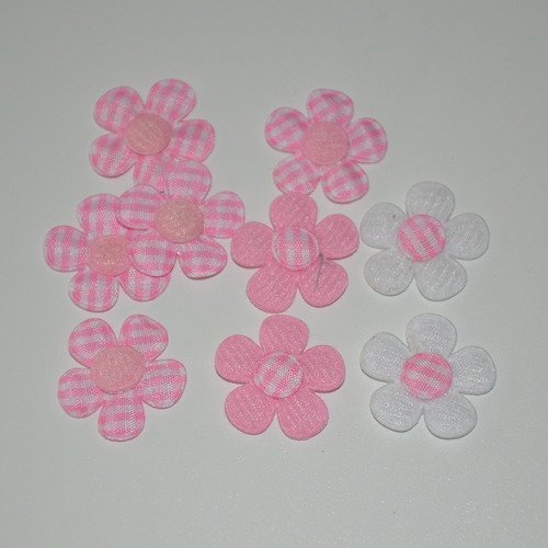 9 fleurs en tissu - rose