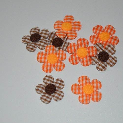 9 fleurs en tissu - orange, marron
