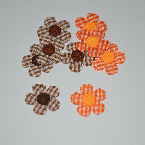 9 fleurs en tissu - marron, orange